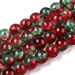 FireBrick Two-Tone Crackle Baking Painted Transparent Glass Beads Strands, Round, FireBrick, 8mm, Hole: 1.5mm, about 108~110pcs/strand, 30.71 inch~31.50 inch(78~80cm)