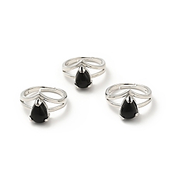 Obsidiana Anillos ajustables de lágrima de obsidiana natural, joyas de latón chapado en platino para mujer, sin plomo y el cadmio, tamaño de EE. UU. 7 3/4 (17.9 mm)