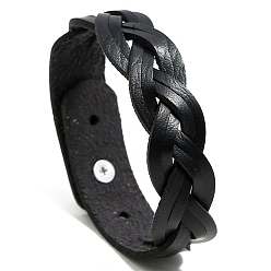 Black Imitation Leather Braided Cord Bracelets, with Alloy Finding, Black, 8-7/8 inch(22.5cm)