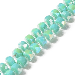 Aigue-marine Chapelets de perles en verre, facette, plat rond, aigue-marine, 8x5mm, Trou: 1.2mm, Environ 80 pcs/chapelet, 21.65 pouce (55 cm)