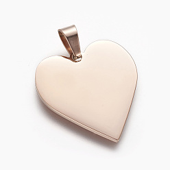 Oro Rosa 304 acero inoxidable estampado colgantes de etiqueta en blanco, revestimiento de iones (ip), corazón, oro rosa, 25x23.5x1.4 mm, agujero: 4x7 mm