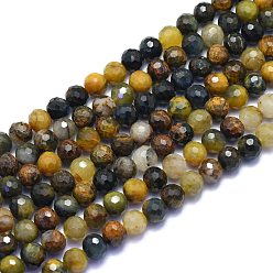 Pietersite Natural Pietersite Beads Strands, Round, Faceted(128 Facets), 9mm, Hole: 0.8mm, about 48pcs/strand, 15.35 inch(39cm)