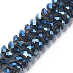 Blue Electroplate Transparent Glass Beads Strands, Faceted, Half Round, Blue, 9x5mm, Hole: 1.6mm, about 75pcs/strand, 16.14 inch(41cm)