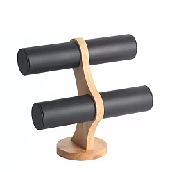 Noir Présentoirs de bracelets en cuir PU 2 t bar, avec une base de bois, pour support organisateur de bracelet, noir, 230x230mm