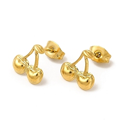 Real 18K Gold Plated Ion Plating(IP) 304 Stainless Steel Stud Earrings for Women, Cherry, Real 18K Gold Plated, 11x11mm, Pin: 0.8mm