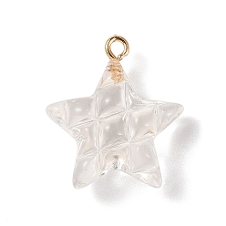 Blanc Pendentifs en résine transparente, Breloques étoile avec boucles en alliage doré clair., blanc, 23x20.5x9.5mm, Trou: 2mm