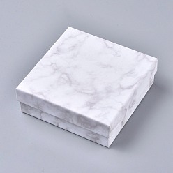 White Square Kraft Cardboard Jewelry Boxes, Marble Pattern Necklace Pendant Boxes, with Black Sponge, White, 11.2x11.2x3.8cm