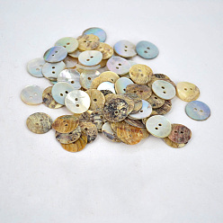 Couleur Mélangete Huîtres perlières boutons shell, plat rond, environ 15 mm de diamètre, Trou: 2mm, environ 1000 pcs / sachet 