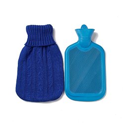 Bleu Sac à eau chaude en caoutchouc de couleur aléatoire, bouteille d'eau chaude, avec housse de tricot amovible de couleur bleue, style d'injection d'eau, donner de la chaleur à votre main, 360x195x45mm, capacité: 2000 ml (67.64 fl. oz)