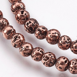 Copper Plated Electroplate Natural Lava Rock Beads Strands, Long-Lasting Plated, Round, Bumpy, Copper Plated, 4.5~5mm, Hole: 0.8mm, about 89pcs/strand, 15.16 inch(38.5cm)