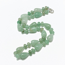 Green Aventurine Natural Green Aventurine Beaded Necklaces, with Alloy Lobster Clasps, Teardrop, 18.1 inch~18.5 inch(46~47cm)