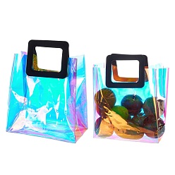 Negro Bolsa transparente láser de pvc gorgecraft, bolso de mano, con asas de cuero de pu, para regalo o embalaje de regalo, Rectángulo, negro, producto terminado: 25.5x18x10 cm, 2 PC / sistema