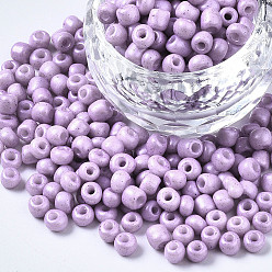 Plum 6/0 Glass Seed Beads, Baking Paint, Round Hole, Round, Plum, 4~5x3~5mm, Hole: 1.2~1.5mm, about 4500pcs/Pound