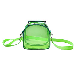 Pale Green Laser Transparent Sling Bag, Mini PVC Crossbody Shoulder Backpack, with PU Leather Handle, for Women Girls, Pale Green, 17.5x17.5x7cm