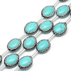 Turquesa Perlas de diamantes de imitación sintética de color turquesa, teñido, oval, turquesa, 20.5~23x6 mm, agujero: 1 mm