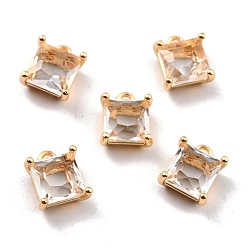 Real 18K Gold Plated Rack Plating Brass Glass Charms, Long-Lasting Plated, Square, Real 18K Gold Plated, 11.5x9x5.5mm, Hole: 1.6mm