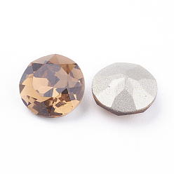 Light Smoked Topaz Pointed Back & Back Plated Glass Rhinestone Cabochons, Grade A, Faceted, Flat Round, Light Smoked Topaz, 8x4.5mm
