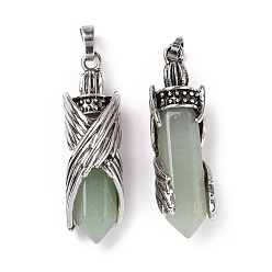 Green Aventurine Natural Green Aventurine Pendants, with Alloy Findings, Cadmium Free & Lead Free, Faceted, Bullet with Wing, 43.5~44x12.5~13x11.5~12mm, Hole: 7x5mm