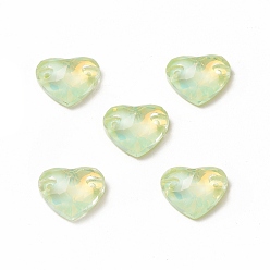 Vert Clair Forme de coeur effet moka à coudre sur strass, k 5 strass de verre, 2-trou lien, dos plat plaqué, couture artisanat décoration, vert clair, 12x14x4.5mm, Trou: 1mm