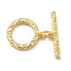 Real 18K Gold Plated Brass  Toggle Clasps, Real 18K Gold Plated, 20mm long, rod: 4x18x2mm, ring: 14x12x2mm, hole: 1.2mm