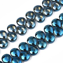 Blue Plated Electroplate Glass Beads Strand, Half Plated, Teardrop, Blue Plated, 10x12x5mm, Hole: 0.8mm, about 82~99pcs/strand, 16.93 inch~ 23.23 inch(43~59cm)