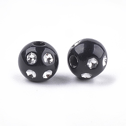 Black Plating Acrylic Beads, Metal Enlaced, Round, Black, 8x7mm, Hole: 2mm, about 2000pcs/500g
