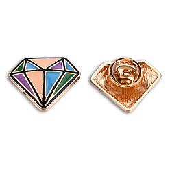 Colorful Diamond Shape Enamel Pin, Light Gold Plated Alloy Badge for Backpack Clothes, Nickel Free & Lead Free, Colorful, 20x24mm