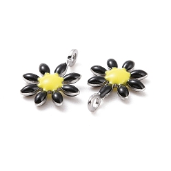 Black 304 Stainless Steel Charms, with Enamel, Stainless Steel Color, Flower, Black, 10x7.5x2mm, Hole: 1mm