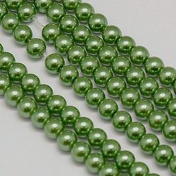 Green Eco-Friendly Dyed Glass Pearl Round Beads Strands, Grade A, Cotton Cord Threaded, Green, 12mm, Hole: 0.7~1.1mm, about 34pcs/strand, 15 inch