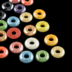 Mixed Color Pearlized Plated Opaque Glass Cabochons, Donut, Mixed Color, 8x2mm