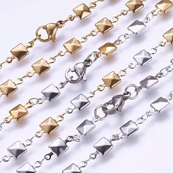 Mixed Color 304 Stainless Steel Chain Necklaces, with Lobster Claw Clasps, Square, Mixed Color, 17.7 inch(45cm)