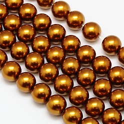Verge D'or Foncé Brins de perles rondes en verre teinté écologique, Grade a, cordon en coton fileté, verge d'or noir, 12mm, Trou: 0.7~1.1mm, Environ 34 pcs/chapelet, 15 pouce