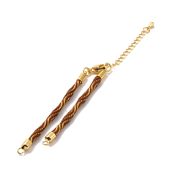 Saddle Brown Nylon Cord Bracelets, for Connector Charm Bracelet Making, with Rack Plating Golden Lobster Claw Clasps & Chain Extenders, Long-Lasting Plated, Cadmium Free & Lead Free, Saddle Brown, 5-3/4~6x1/8x1/8 inch(14.7~15.2x0.3cm)
