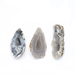 Natural Agate Natural Druzy Geode Agate Pendants, Nuggets, 30~47x12~22.5x10~11.5mm, Hole: 1.2mm
