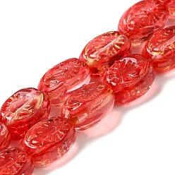 Red Transparent Glass Beads Strands, Oval, Red, 11x8x5.5mm, Hole: 1mm, about 32pcs/strand, 13.78 inch(35cm)