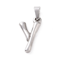 Letter Y 304 Stainless Steel Pendants, Bamboo Style, Stainless Steel Color, Letter.Y, 19x10x3mm, Hole: 3x7mm