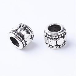 Antique Silver Tibetan Style Alloy Beads, Column, Cadmium Free & Lead Free, Antique Silver, 7x6mm, Hole: 3.5mm, about 1340pcs/1000g