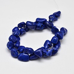 Bleu Moyen  Pépites teintes brins de perles de howlite naturelles, bleu moyen, 11~17x10~17mm, Trou: 1mm, environ 15.7 pouce