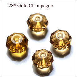 Золотистый Имитация Австрийские кристаллические шарики, класс AAA, граненые, восьмиугольник, золотые, 6x4 мм, отверстие : 0.7~0.9 мм