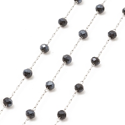 Gris Ardoise Chaînes de perles rondes en verre, avec 304 accessoires en acier inoxydable, non soudée, avec bobine, gris ardoise, 3x3.5mm, environ 16.40 pieds (5 m)/rouleau