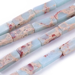 Light Blue Synthetic Imperial Jasper Beads Strands, Dyed, Cuboid, Light Blue, 12~13.5x4~4.5mm, Hole: 0.8mm, about 29pcs/strand, 14.96 inch~15.19 inch(38~38.6cm)