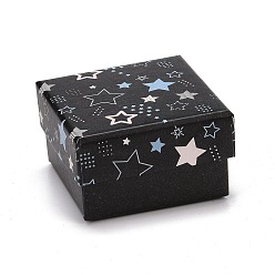 Negro Cajas de joyas de cartón, con esterilla negra, para embalaje de regalo de joyería, cuadrado con estampado de estrellas, negro, 5.3x5.3x3.2 cm