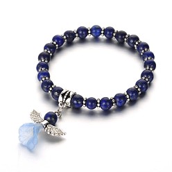Lapis Lazuli Trendy Synthetical Lapis Lazuli(Dyed) Beaded Acrylic Charm Bracelets, with Tibetan Style Alloy Beads, Lovely Wedding Dress Angel Dangle, Antique Silveri, 48mm
