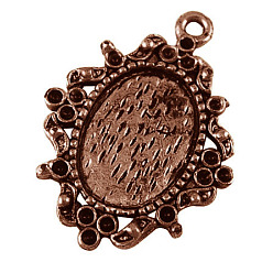 Red Copper Alloy Pendant Cabochon Settings, Oval, Red Copper, Tray: 14x10mm, 26x19x2mm, Hole: 1.5mm