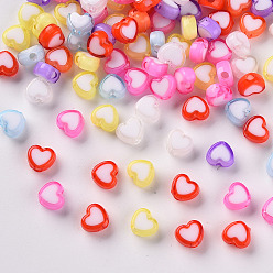 Couleur Mélangete Perles acryliques de coeur transparent, Perle en bourrelet, couleur mixte, 7x8x4mm, Trou: 2mm, environ3000 pcs / 500 g