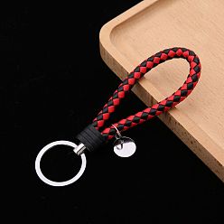 Brique Rouge Porte-clés à tricoter en cuir pu, porte-clés bracelet, avec porte-clés en alliage plaqué platine, firebrick, 12.5x3.2 cm