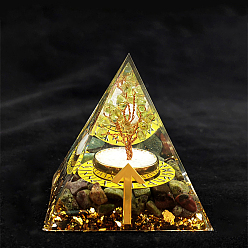 Unakita Símbolo de runa vikinga-dios de la guerra decoraciones de exhibición de resina de pirámide de orgonita, con chips de unakita natural en el interior, para el escritorio de la oficina en casa, 50~60 mm