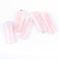 Rose Quartz Rectangle Natural Rose Quartz Big Pendants, with Silver Color Plated Iron Findings, 58~61x18~20x10~13mm, Hole: 6x4mm