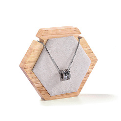 Snow Hexagon Wood Covered with Velvet One Necklace Display Stands, Jewelry Display Holder for Necklace Storage, Snow, 11.5x2x10cm