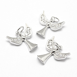 Real Platinum Plated Brass Micro Pave Grade AAA Cubic Zirconia Charms, Angel, Lead Free & Nickel Free & Cadmium Free, Real Platinum Plated, 14x14x2mm, Hole: 3mm